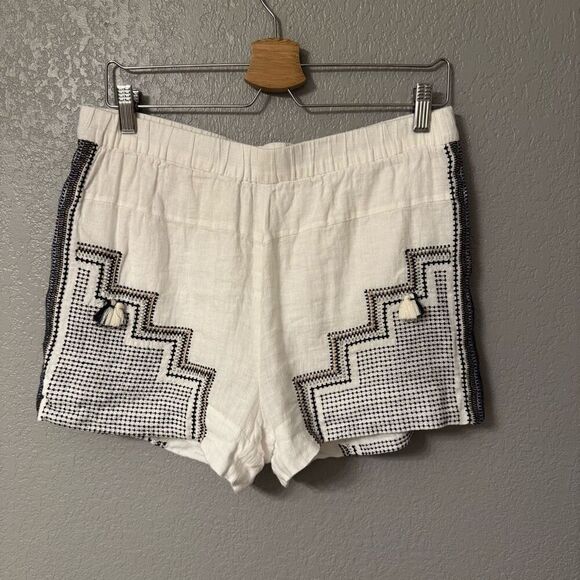 J. Crew Collection Shorts Womens Medium White Linen Embroidered Tassel Accents - Picture 2 of 5